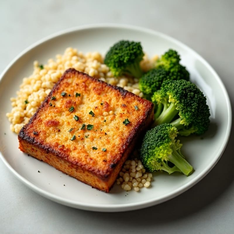 Crispy Baked Tofu with Roasted Broccoli and Quinoa