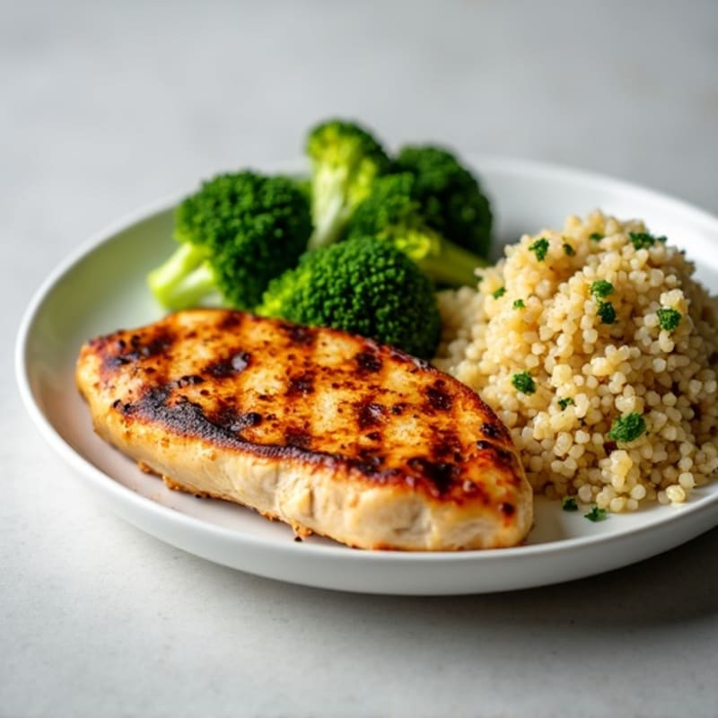 Grilled Chicken Breast with Quinoa and Steamed Broccoli