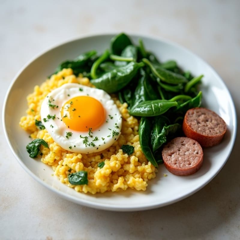 Egg White Scramble with Turkey Sausage and Sautéed Spinach