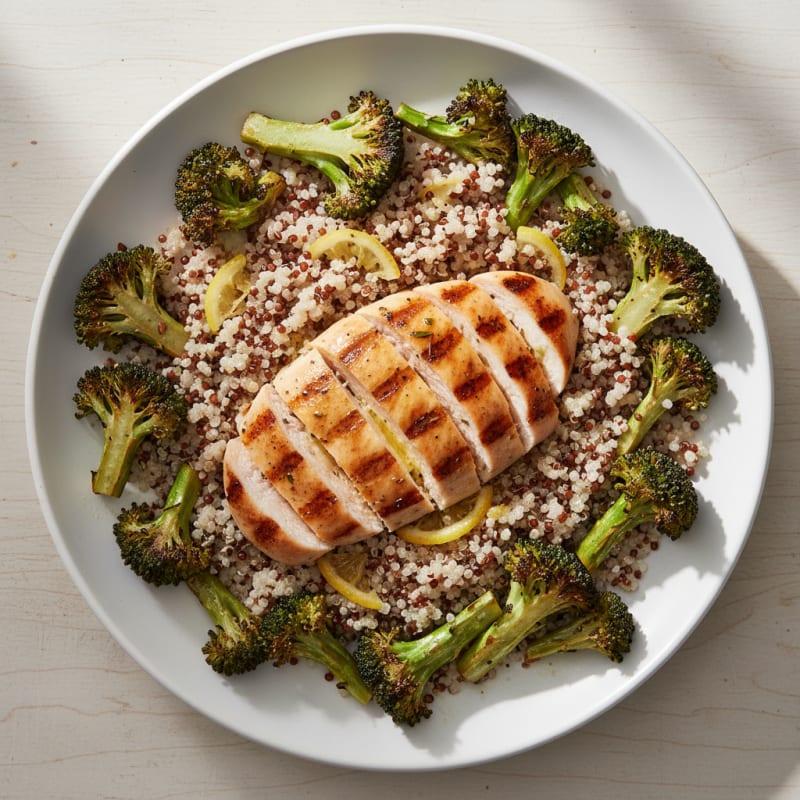Grilled Chicken Breast with Roasted Broccoli and Quinoa