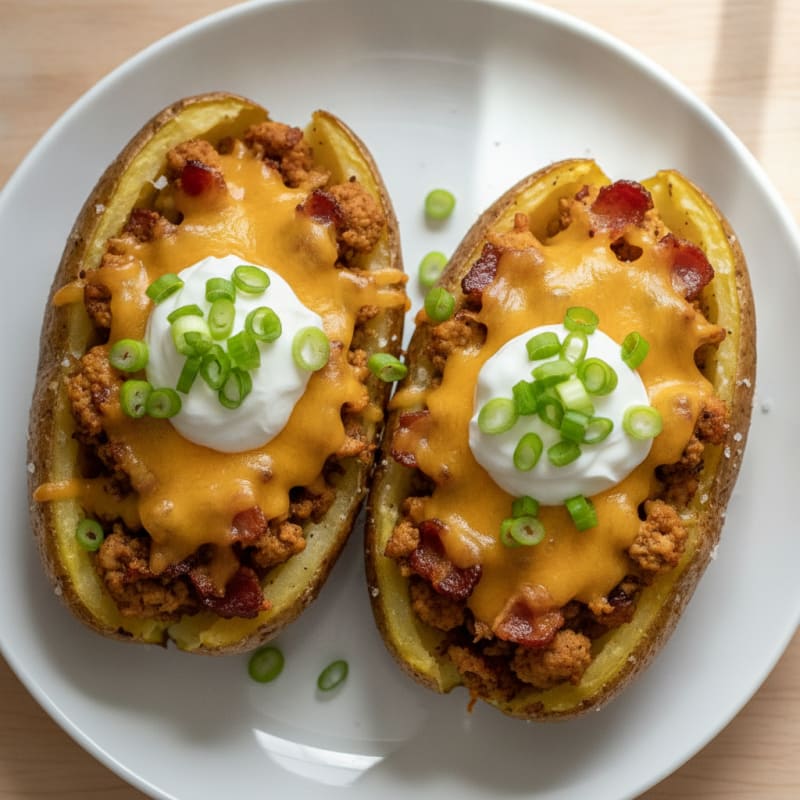 Loaded Cheddar Baked Potatoes with Bacon