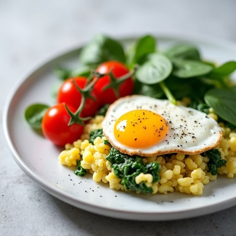 Egg White Spinach Scramble with Cottage Cheese and Cherry Tomatoes