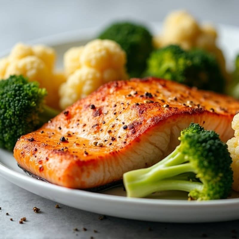 Seared Salmon with Roasted Broccoli and Cauliflower