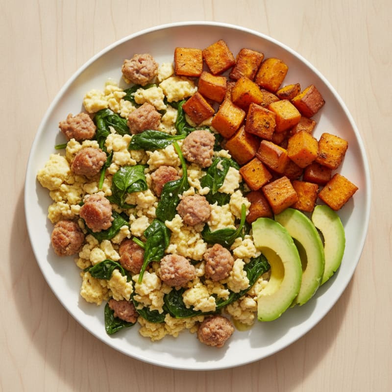 Egg White Scramble with Turkey Sausage and Spinach