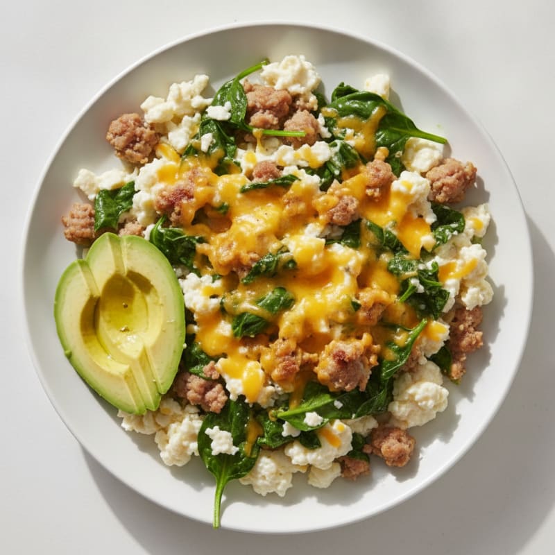 Egg White and Turkey Sausage Scramble with Spinach and Low-Fat Cheddar