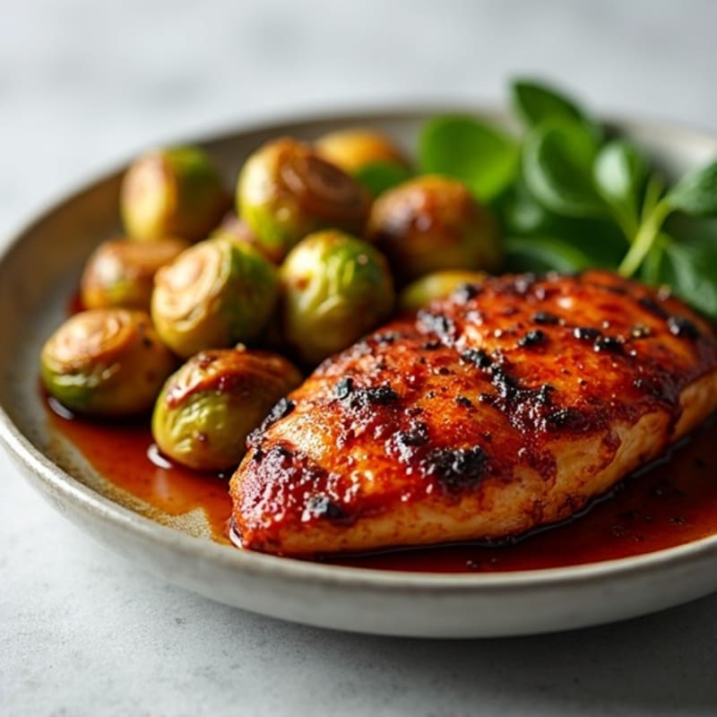 Roasted Sticky BBQ Chicken with Crispy Brussels Sprouts