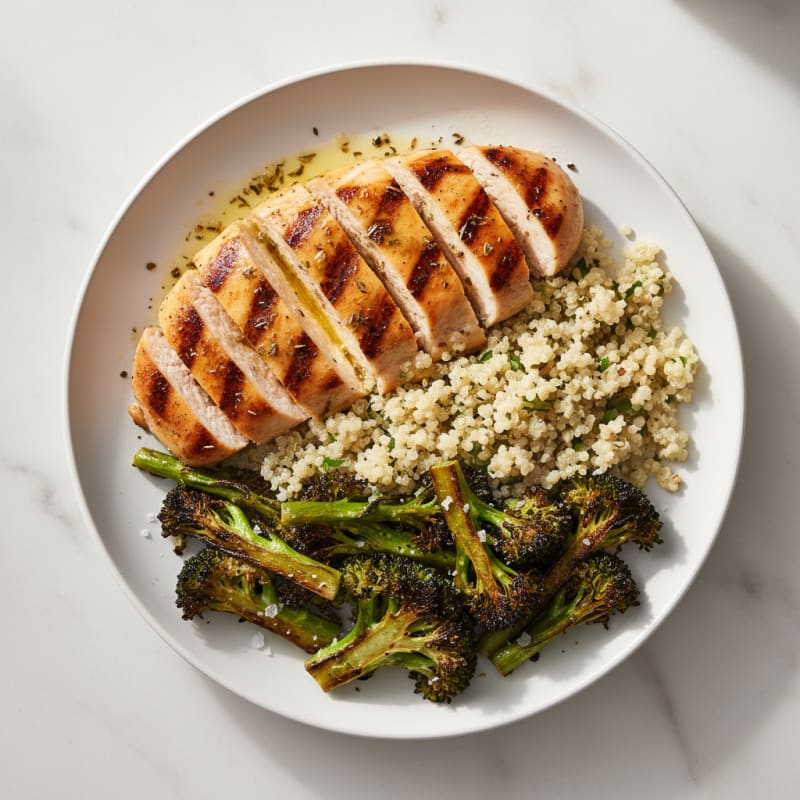 Grilled Chicken Breast with Quinoa and Roasted Broccoli