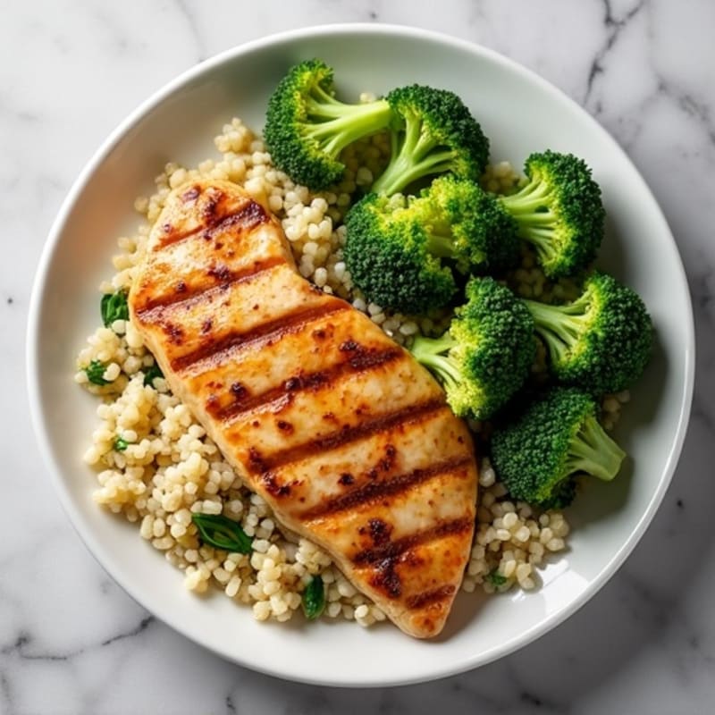 Grilled Chicken Breast with Quinoa and Roasted Broccoli