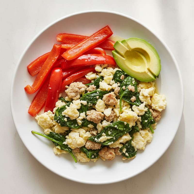 Egg White and Turkey Spinach Scramble with Sautéed Peppers