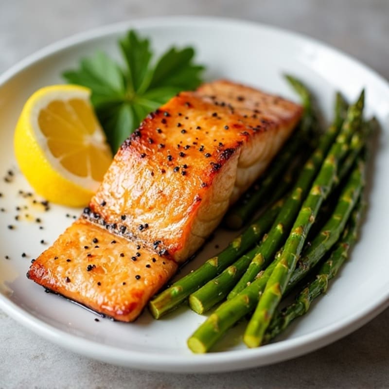 Lemon Garlic Pan-Seared Salmon with Roasted Asparagus