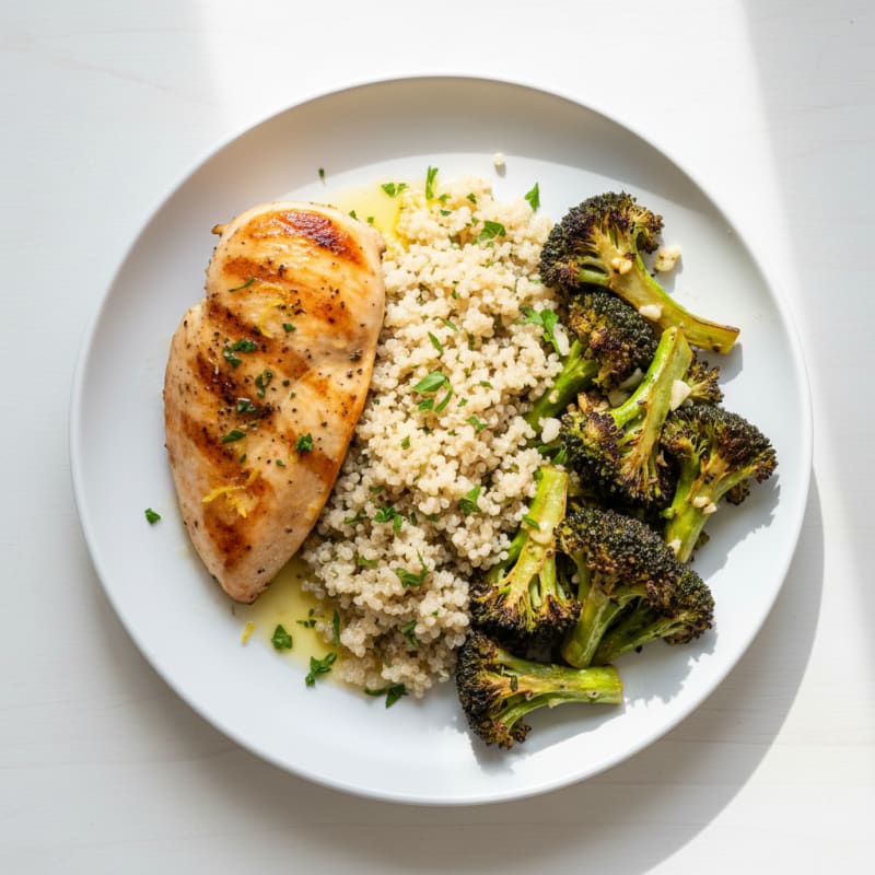 Grilled Chicken Breast with Quinoa and Roasted Broccoli