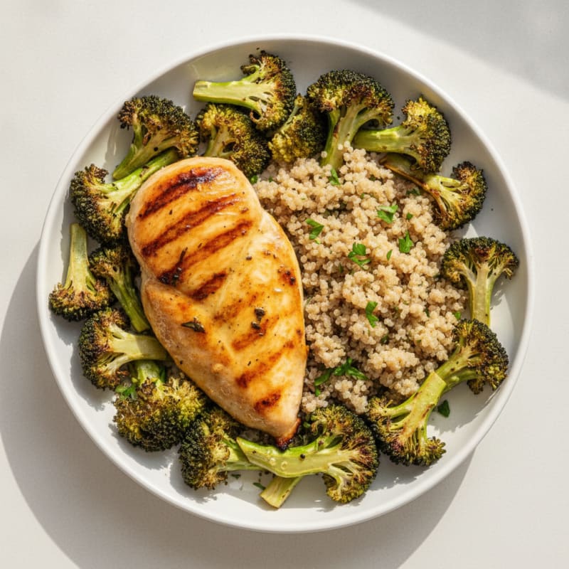 Grilled Chicken Breast with Roasted Broccoli and Quinoa