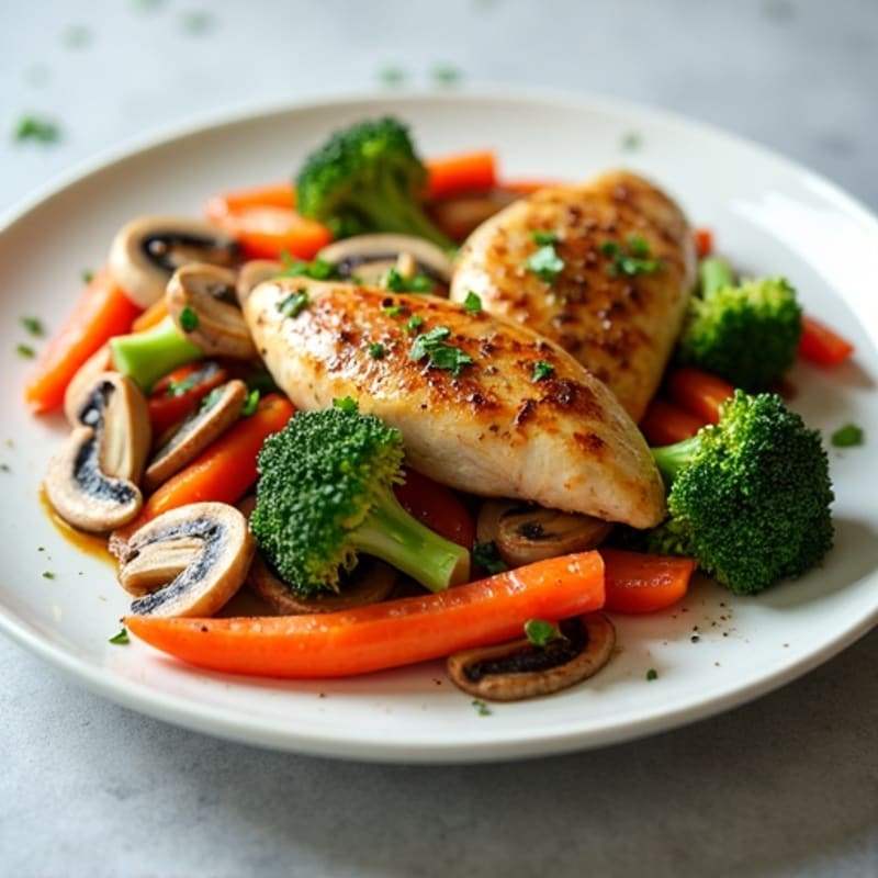 Garlic Ginger Chicken and Mushroom Stir-Fry with Fresh Vegetables