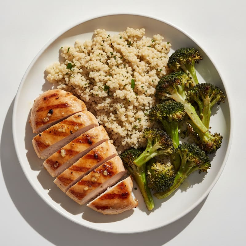 Grilled Chicken Breast with Quinoa and Roasted Broccoli