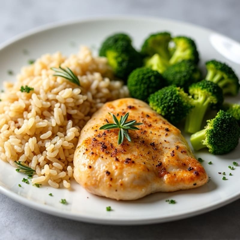 Lemon-Herb Roasted Chicken with Roasted Broccoli and Fluffy Brown Rice