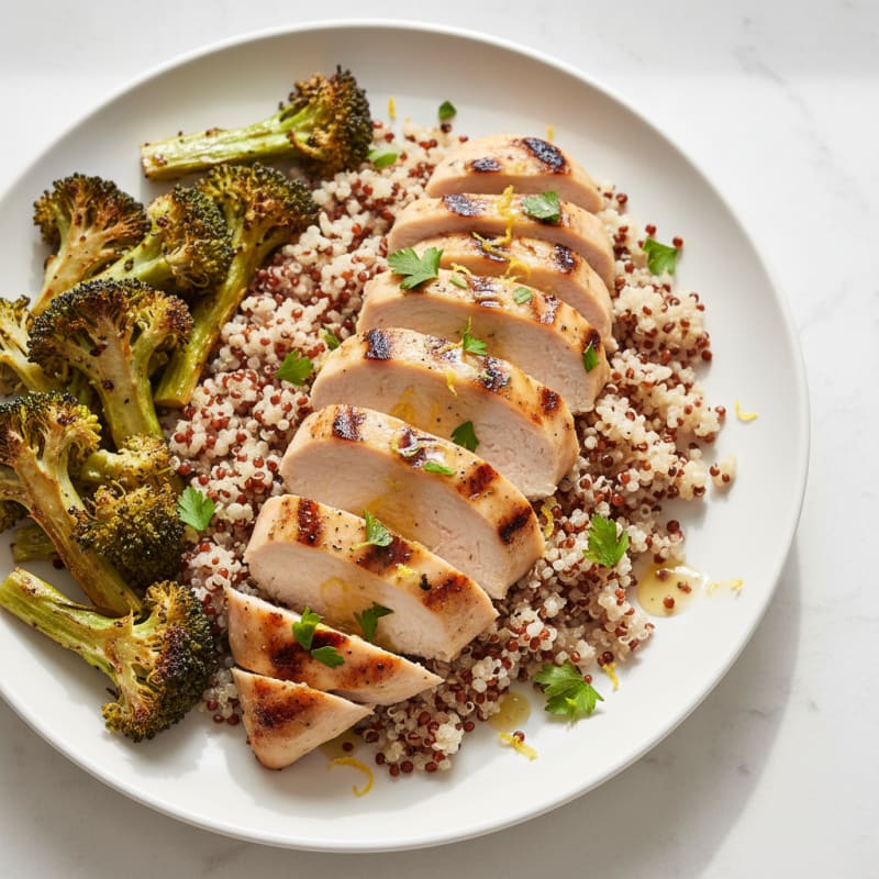 Grilled Chicken Breast with Quinoa and Roasted Broccoli