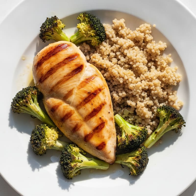 Grilled Chicken Breast with Quinoa and Roasted Broccoli