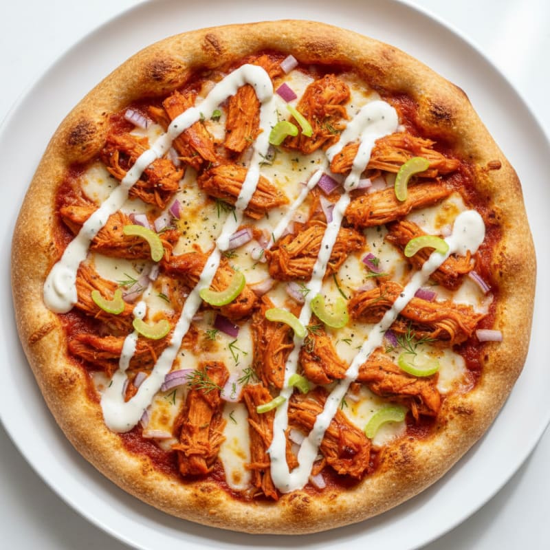 Buffalo Chicken Pizza with Ranch Drizzle