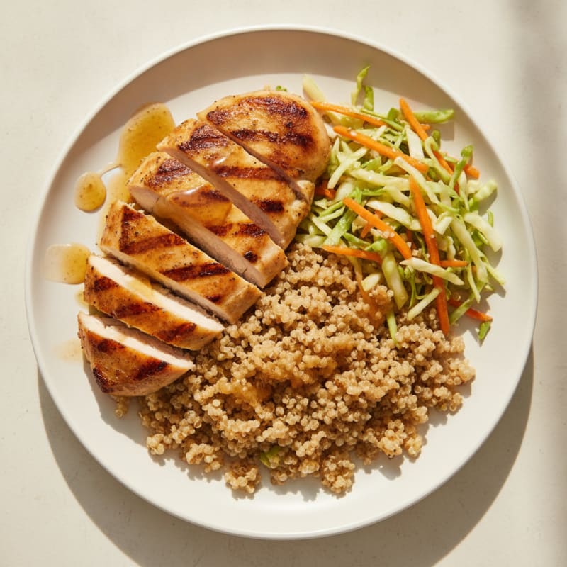 Grilled Chicken Breast with Crunchy Cabbage Slaw and Quinoa