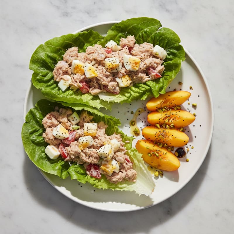 Tuna and Egg Lettuce Wraps with Nectarine