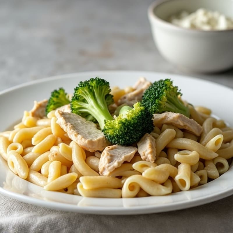 Creamy Garlic Chicken Pasta with Roasted Broccoli