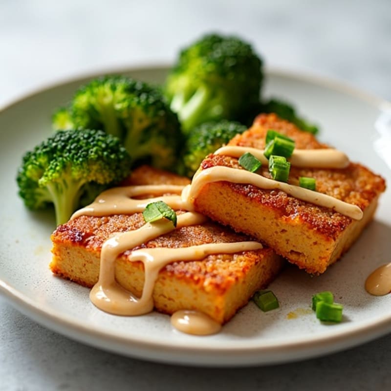 Crispy Tofu and Roasted Broccoli with Peanut Drizzle