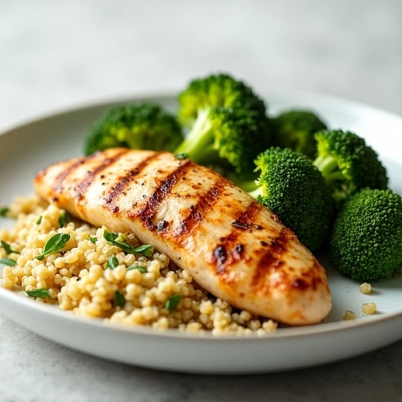 Grilled Chicken Breast with Roasted Broccoli and Quinoa