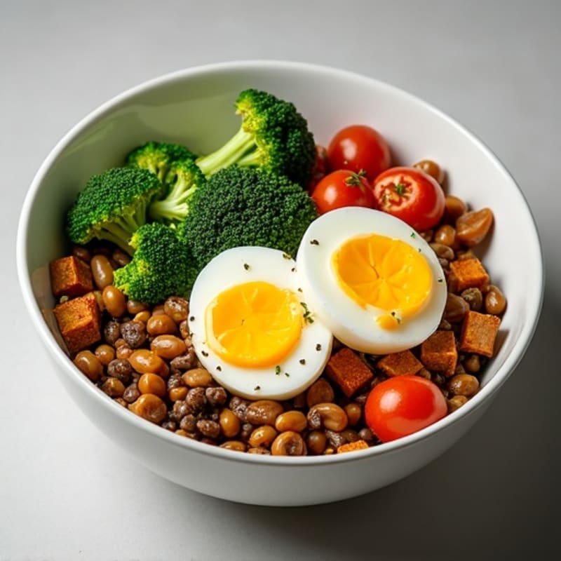 Crispy Tofu and Lentil Power Bowl with Roasted Broccoli