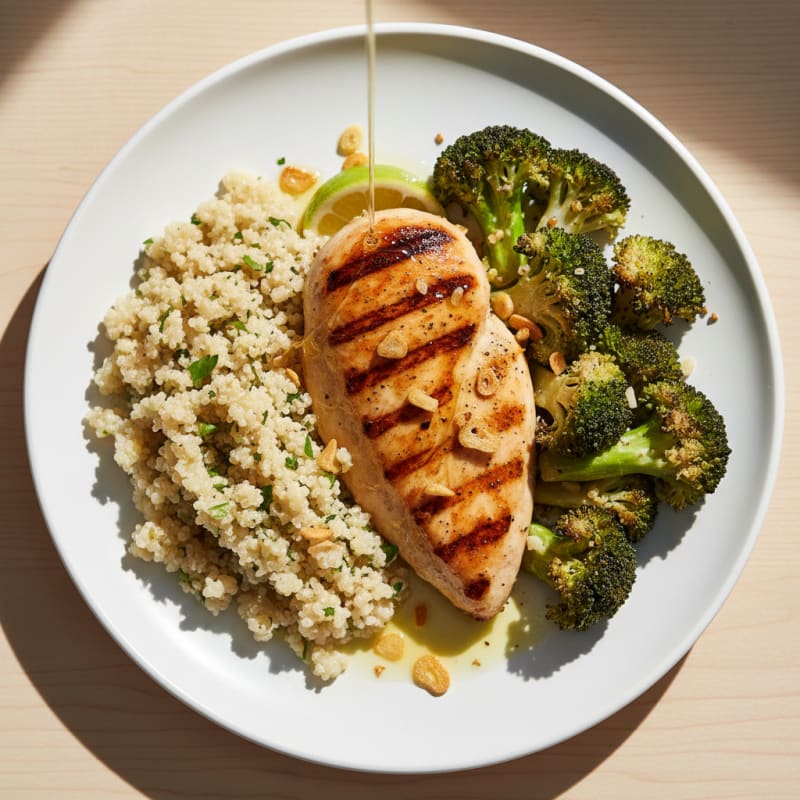 Grilled Chicken Breast with Quinoa and Roasted Broccoli