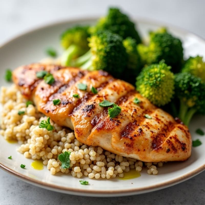 Grilled Chicken Breast with Quinoa and Roasted Broccoli