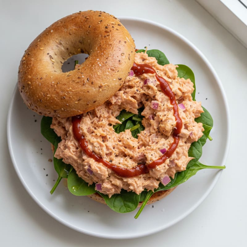 Spicy Tuna Protein Bagel with Spinach
