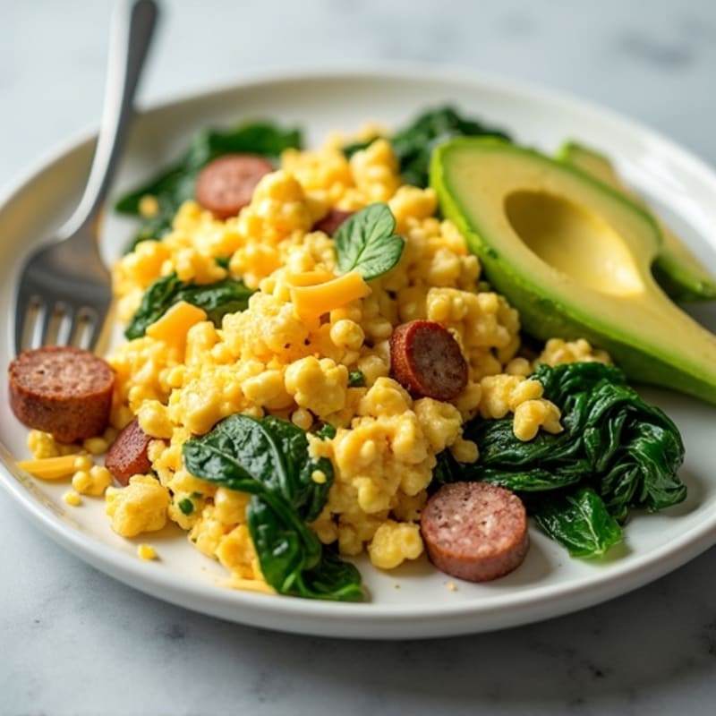 Egg White and Turkey Sausage Scramble with Spinach