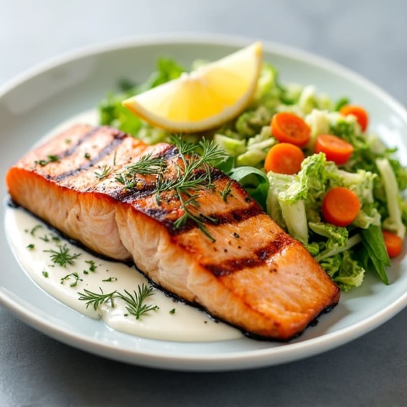 Grilled Lemon-Dill Salmon with Crunchy Cabbage Slaw