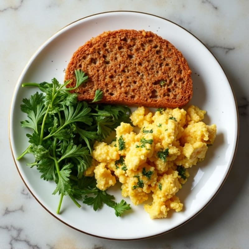 Crispy Lentil Bread with Herbed Tofu Scramble and Fresh Greens