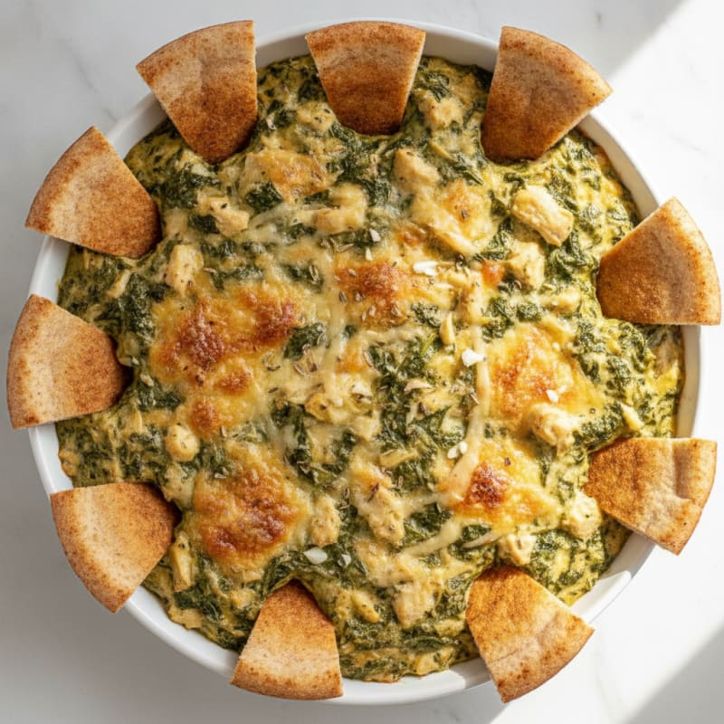 Baked Spinach Artichoke Dip with Toasted Pita