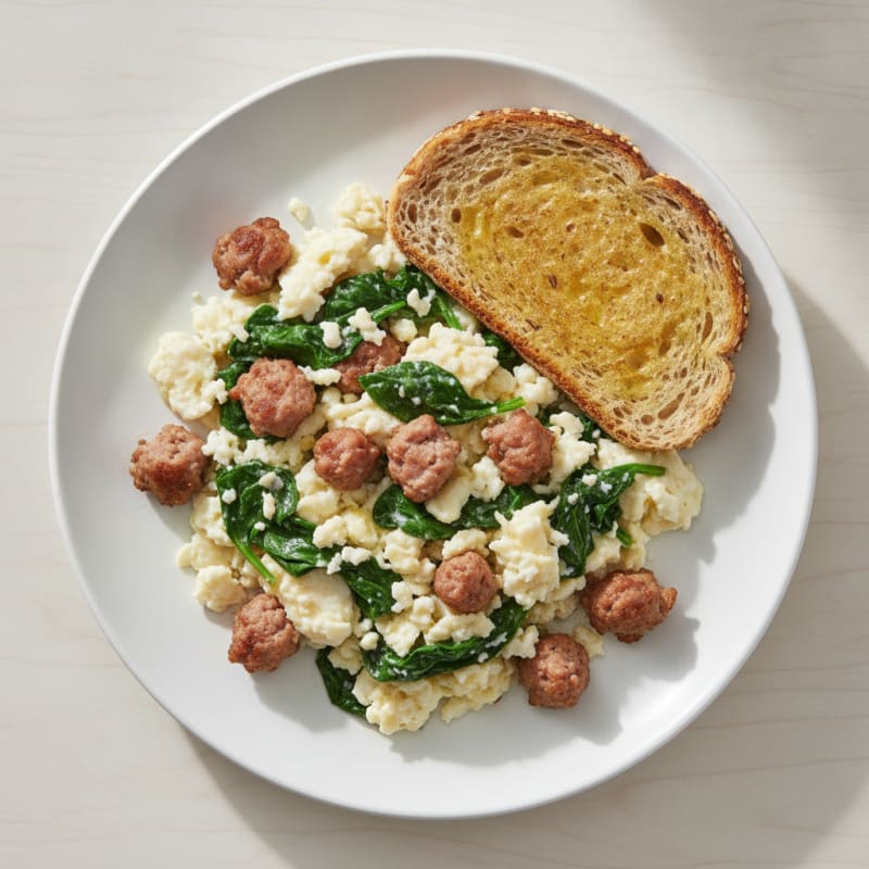 Egg White and Turkey Sausage Scramble with Spinach