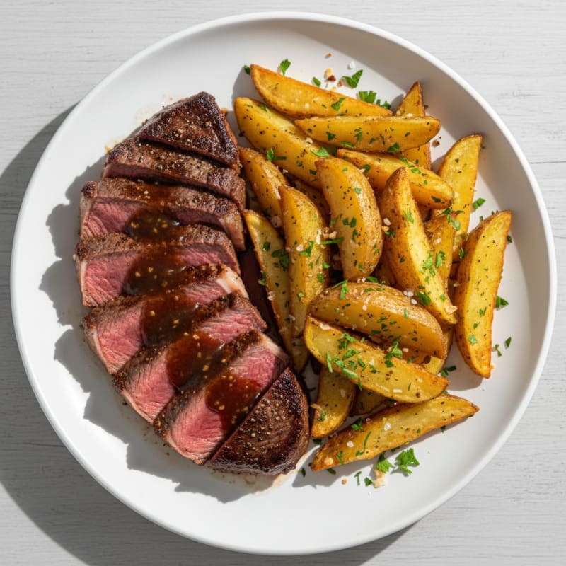 Pan-Seared Steak with Garlic Herb Fries
