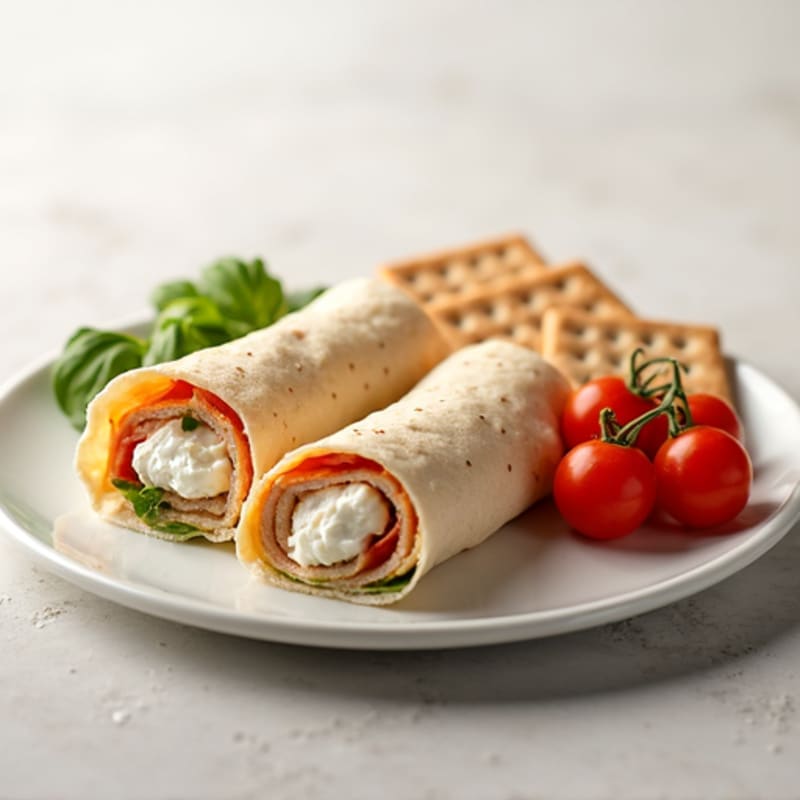 Cottage Cheese and Sliced Turkey Roll-Ups with Cherry Tomatoes