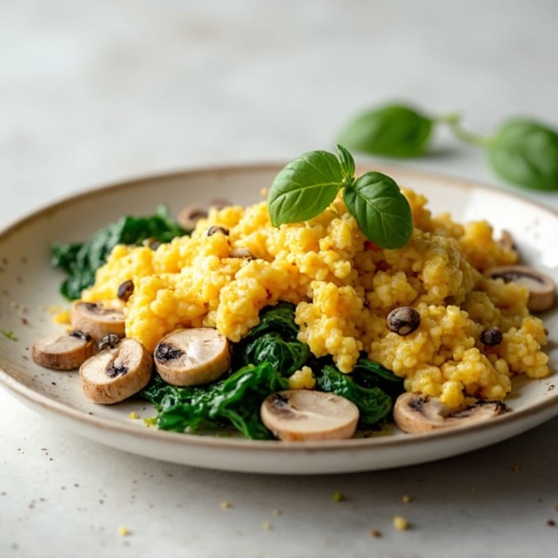 Egg White and Turkey Spinach Scramble with Sautéed Mushrooms
