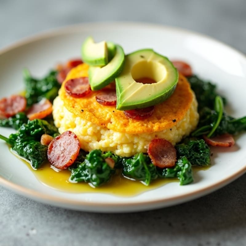 Cottage Cheese Scramble with Sautéed Spinach and Turkey Bacon