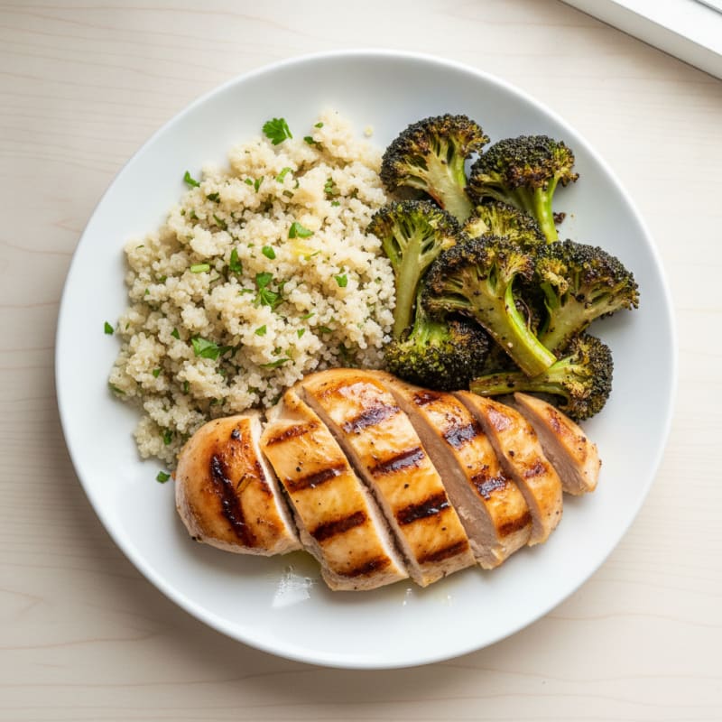 Grilled Chicken Breast with Quinoa and Roasted Broccoli