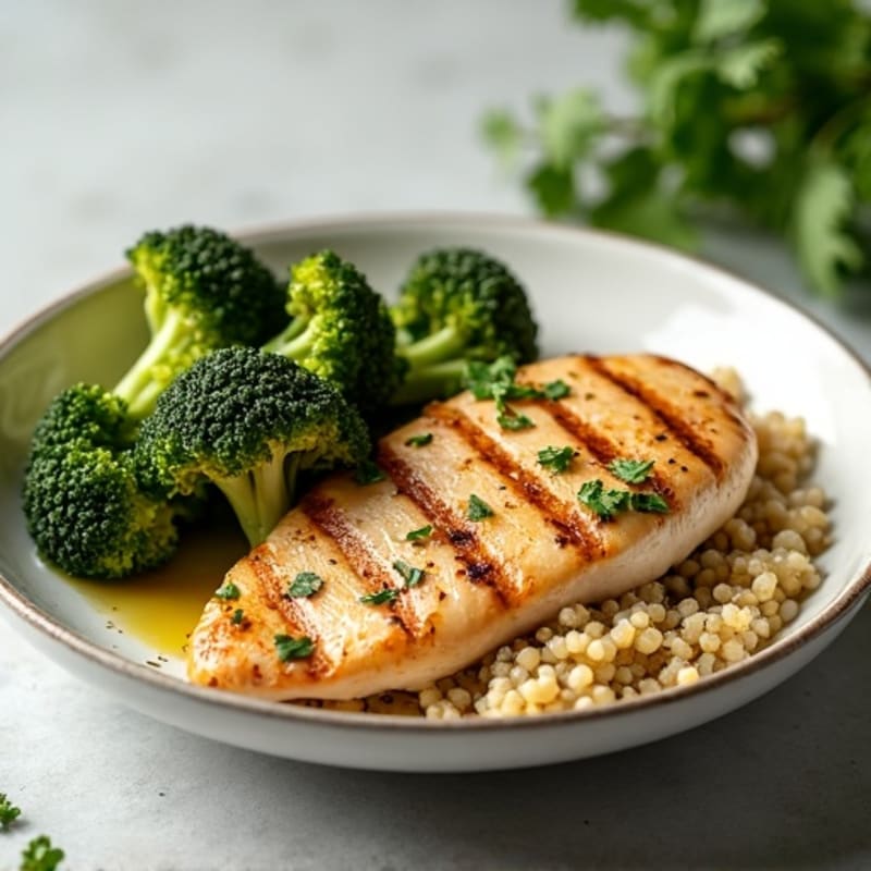 Grilled Chicken Breast with Roasted Broccoli and Quinoa
