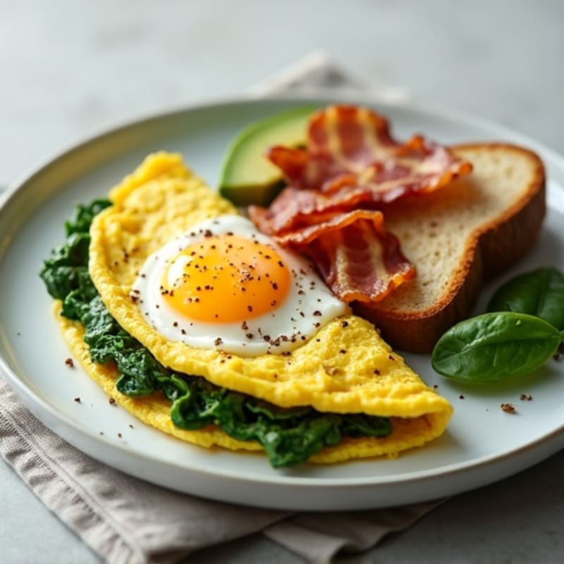 Egg White Spinach Omelette with Turkey Bacon