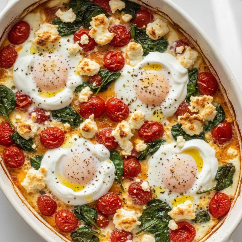 Mediterranean Baked Eggs with Roasted Tomatoes and Feta
