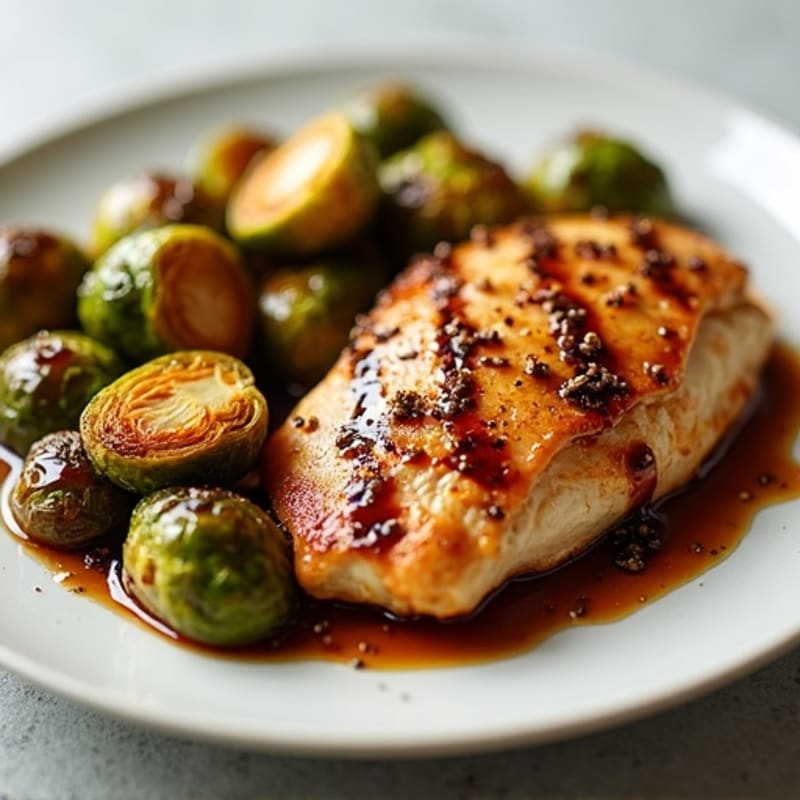 Honey-Balsamic Glazed Crispy Brussels Sprouts with Grilled Chicken
