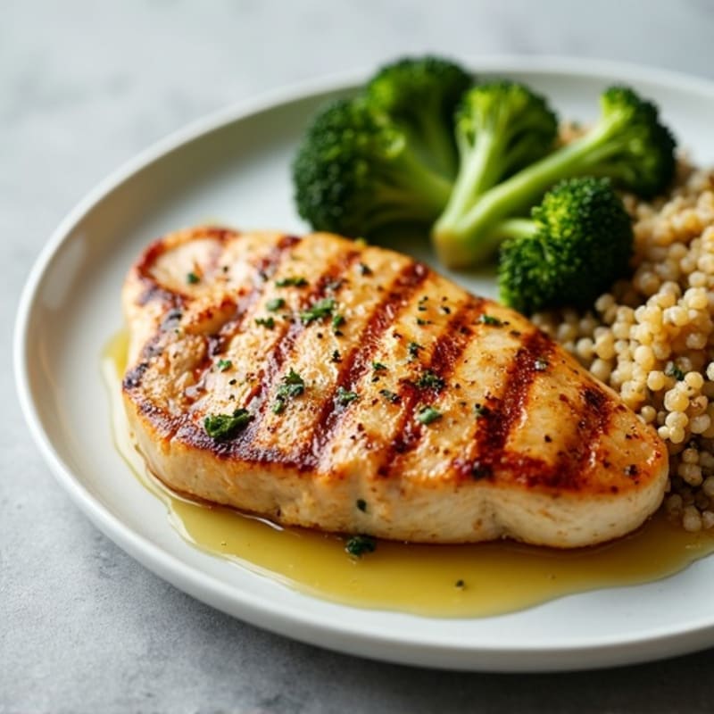 Grilled Chicken Breast with Roasted Broccoli and Quinoa