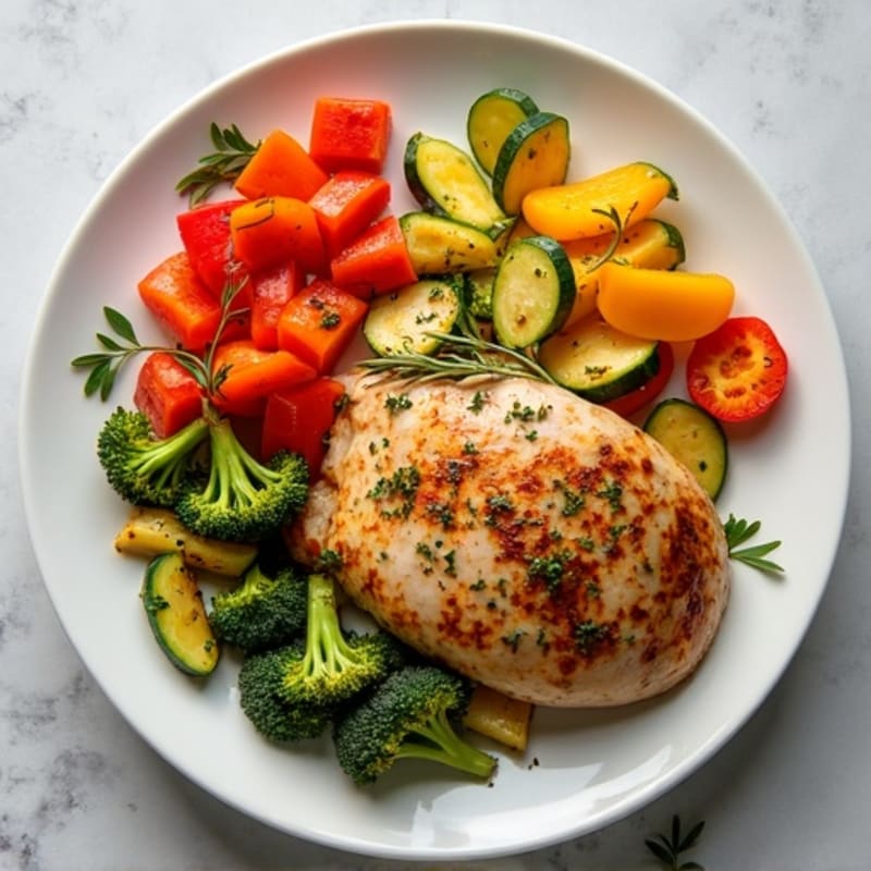 Oil-Free Sheet Pan Herb Roasted Turkey with Rainbow Vegetables