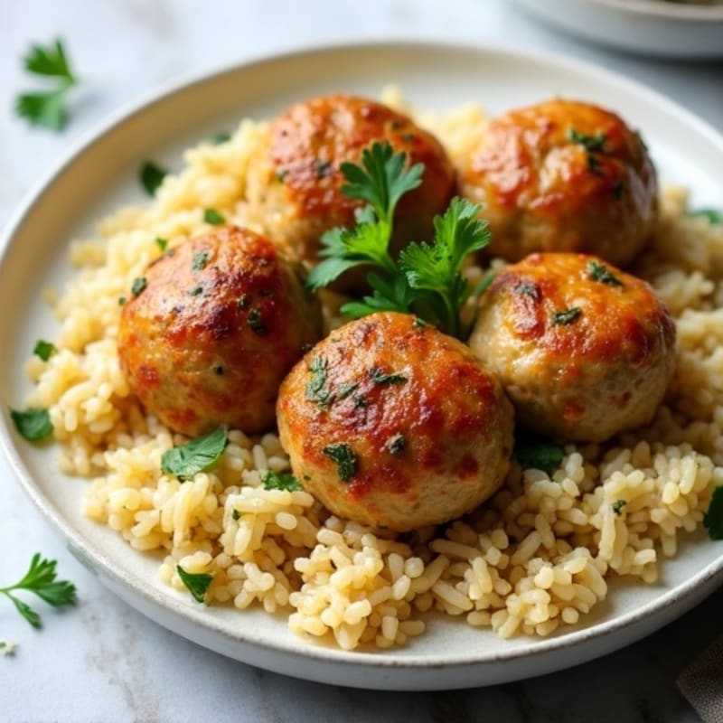 Herb-Roasted Turkey Meatballs with Lemon Garlic Rice