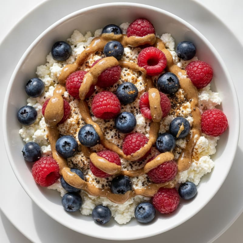 Cottage Cheese Berry Bowl with Almond Butter Drizzle