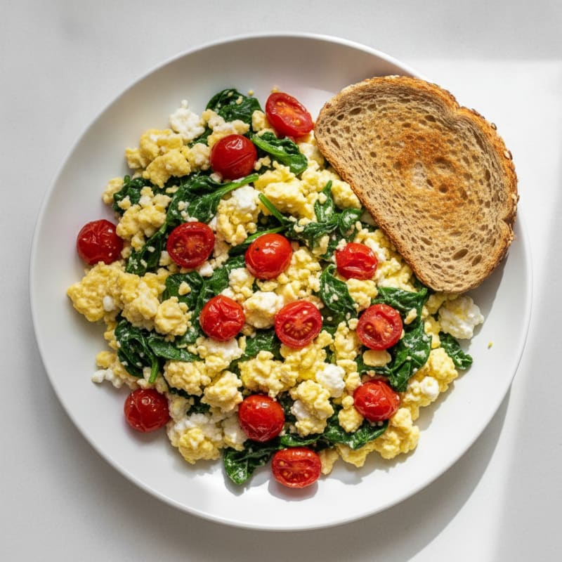 Cottage Cheese Scramble with Spinach and Cherry Tomatoes